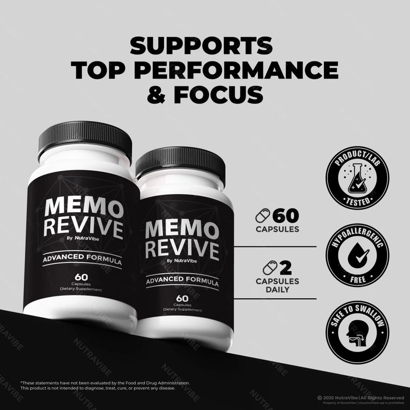 Memo Revive supports top performance and focus - 60 capsules, 2 capsules daily, lab tested