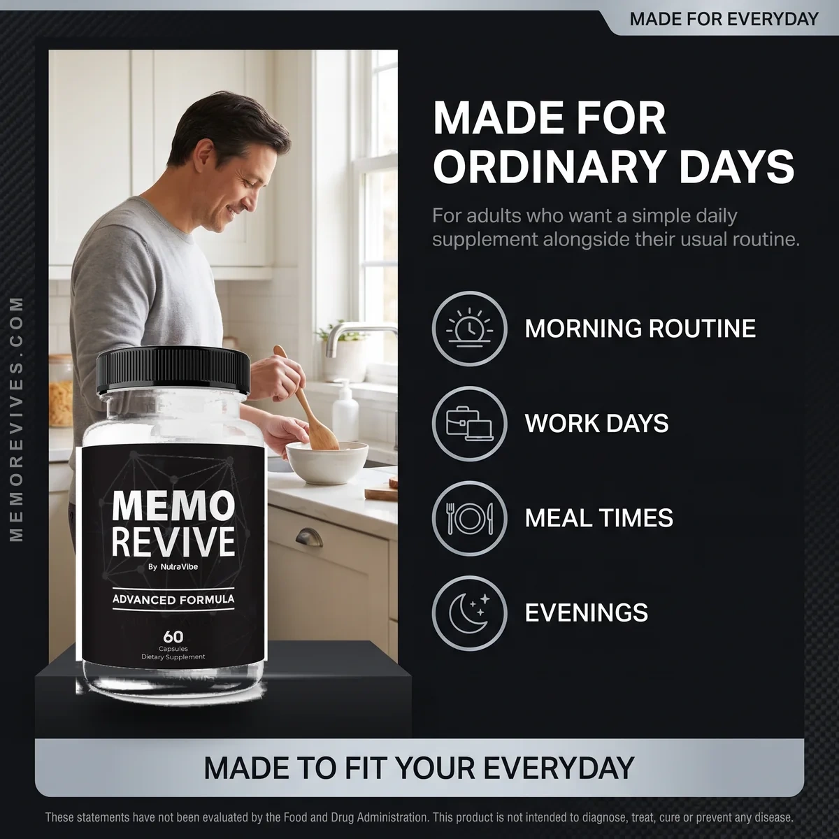 Who Memo Revive is for: everyday use across mornings, work days, meal times and evenings